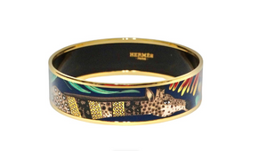 Hermes Enamel 18k Gold Plated "Marche De Savana Exotique" Motif Bracelet