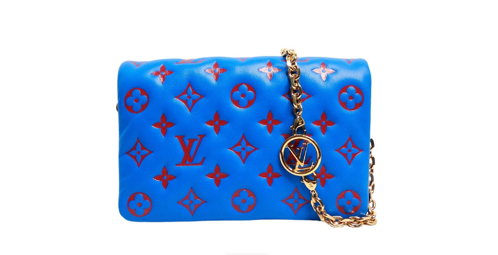 Louis Vuitton Monogram Pochette Coussin Blue Red Lambskin Bag Vintage by Misty