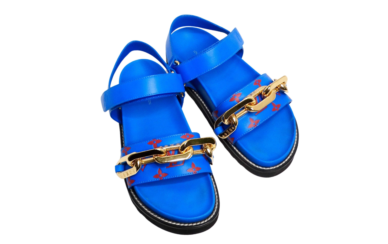 サンダル・ミュール Belted Ribbon Strap Sandals Blue Louis Vuitton Womens Maya Comfort Sandals Size 9 Light Blue