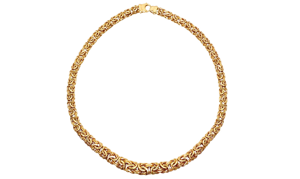 14k Yellow Gold Byzantine Graduated Chain Collar Necklace