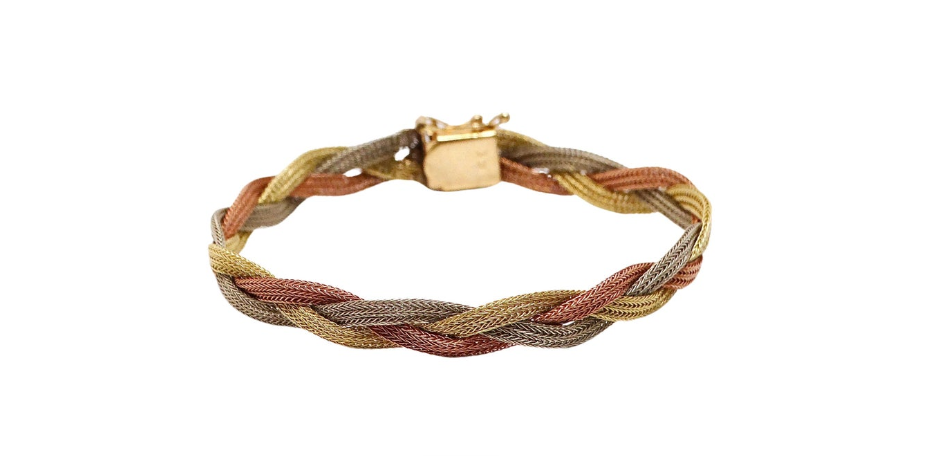 Vintage Three-Tone 14k Gold Braided Bracelet