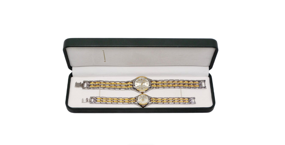 Tennis His & Her Wristwatch Set Geneva Quartz Two-Tone Gold and Silver Plated