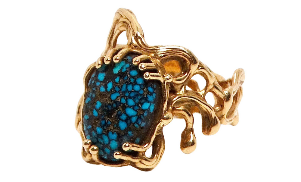 Spider Web Turquoise 14k Gold Ring