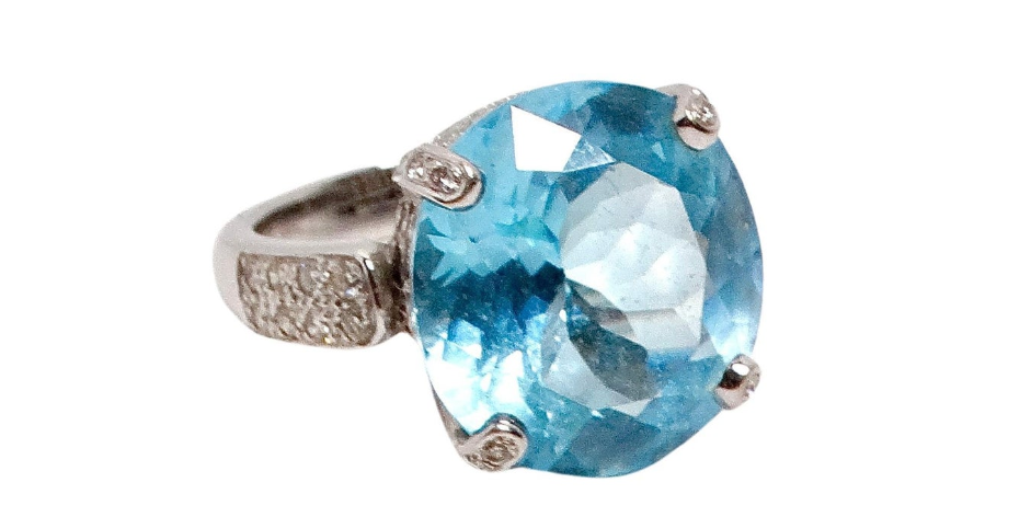 18k White Gold and Swiss Blue Topaz and Diamond Ring