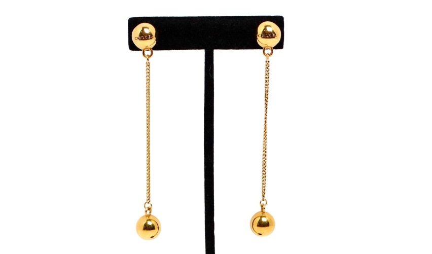 Chanel 18k Gold Plated Ball Charm Drop Earrings