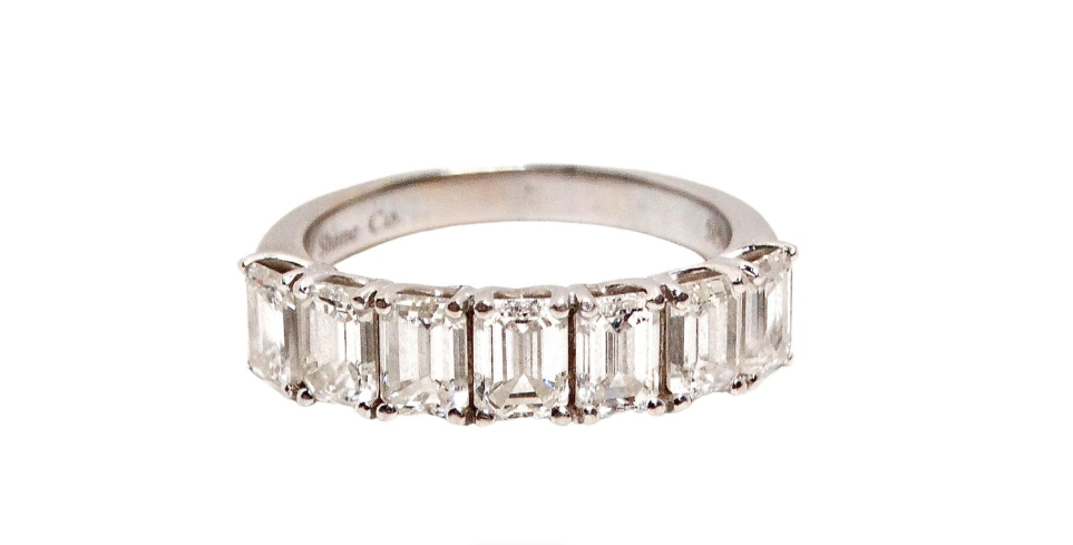 14k White Gold 7 VS Emerald Cut Diamonds Stackable Half Eternity Ring