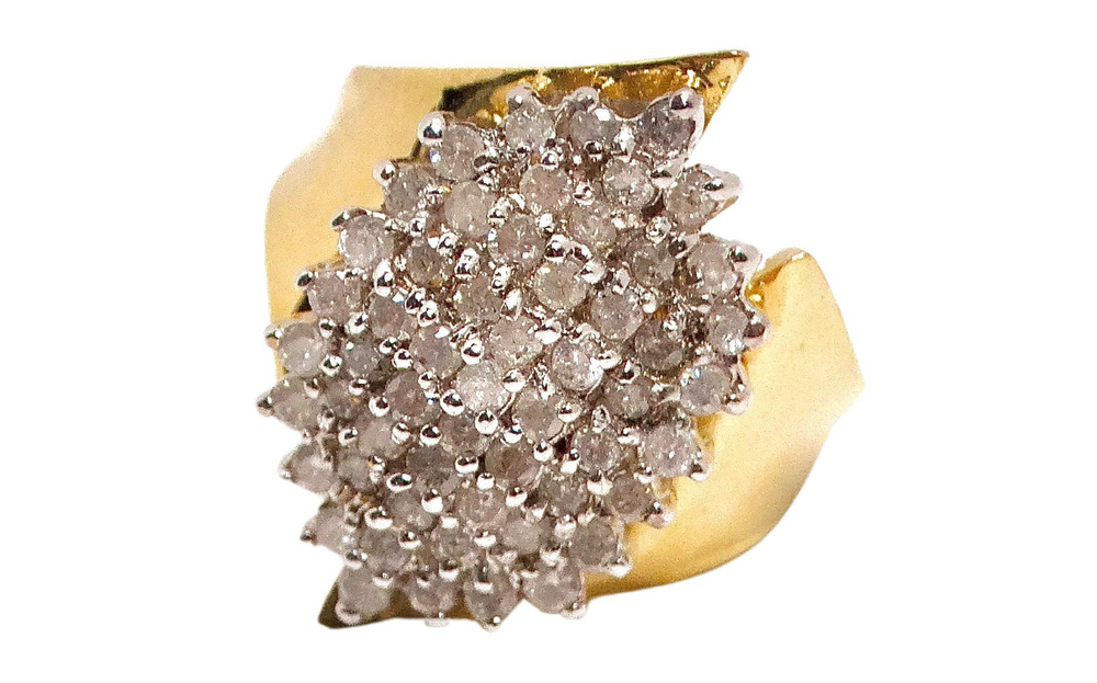 14k Natural Diamond Cocktail Cluster Ring Circa 1970s