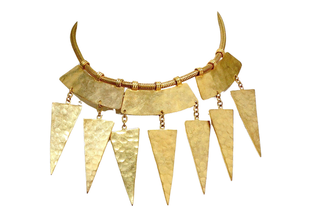 Yves Saint Laurent Vintage Hammered Gold Geometric Statement Necklace Circa 1980s