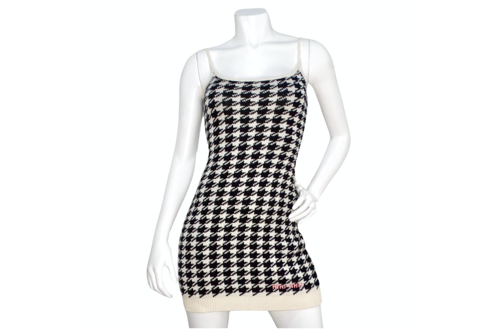 Miu Miu Cashmere Mini Houndstooth Sleeveless Dress