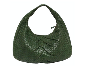 Bottega Veneta Circa 1990s Green Intrecciato Leather Woven Hobo Bag