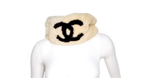 Chanel Vintage 1990s CC Lapin Fur Cream & Black Muffler