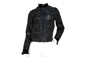 Chanel 2008 Black Camouflage & Blue Leather Bomber Jacket