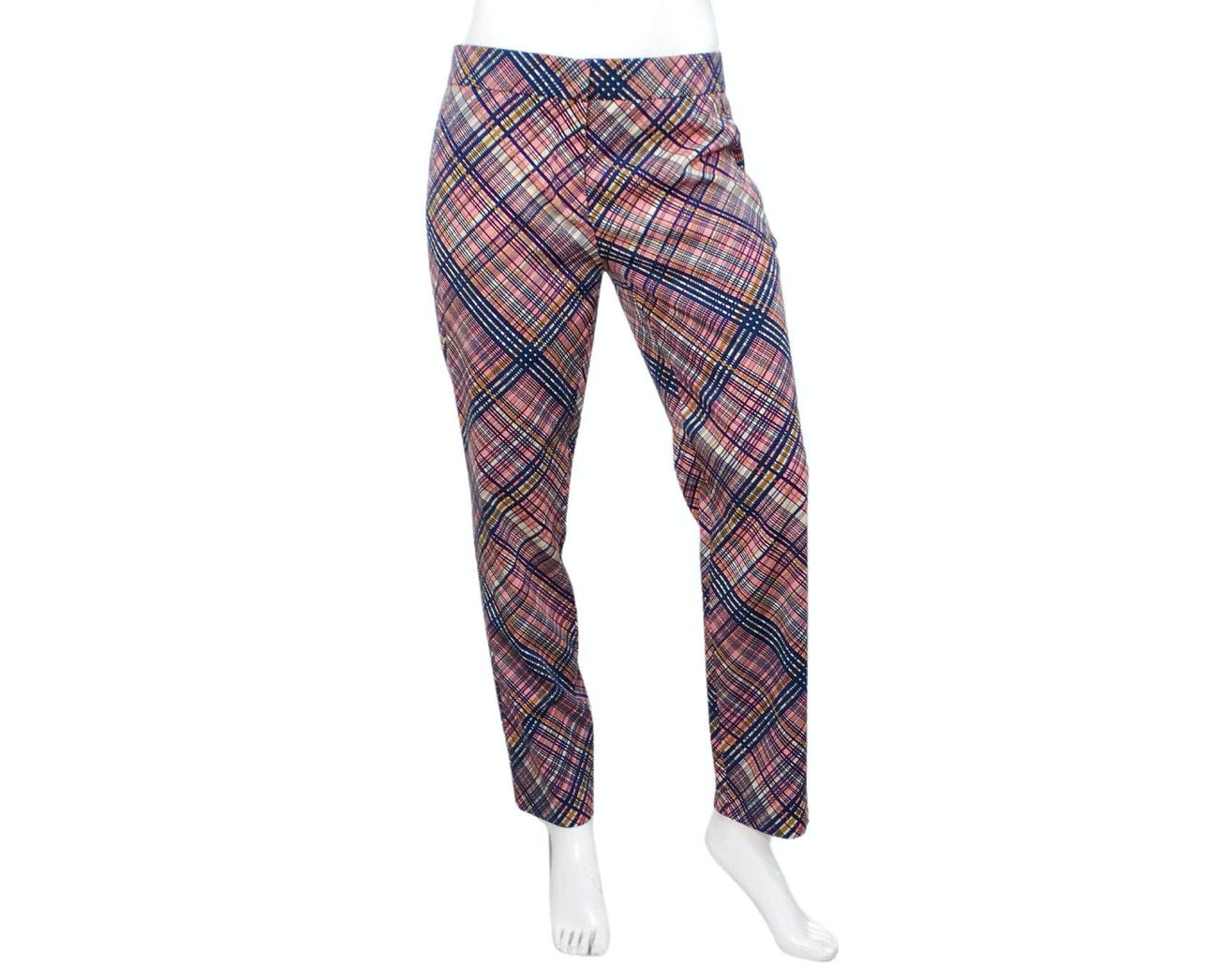 PRADA ベルト付きコットンパンツ チェック ピンク PRADA チェック柄ベルトディテールコットンパンツ | jentestore