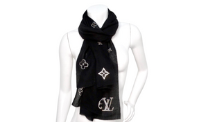 Louis Vuitton Black Cashmere and Swarovski Crystal "Monte Carlo" Monogram Scarf