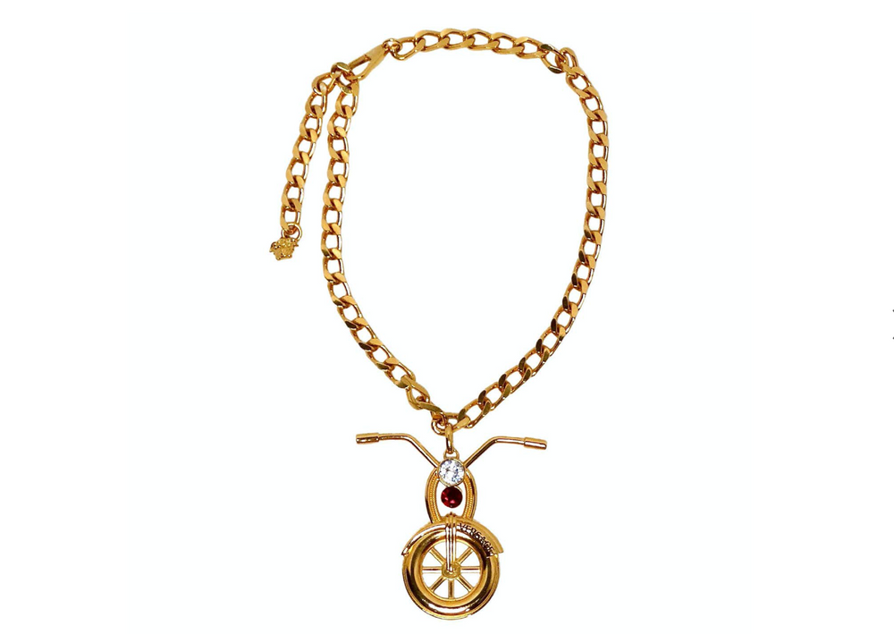 Versace 2014 Runway 24k Gold Plated Motorcycle Pendant Chain Necklace