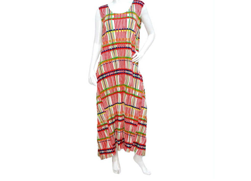 Issey Miyake 1990s Pleats Please Multicolor Pleated Maxi Dress