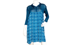 Issey Miyake Me 2000s Turquoise Pattern Long-Sleeve Babydoll Dress Issey Miyake Me 2000s Turquoise Pattern Long-Sleeve Babydoll Dress