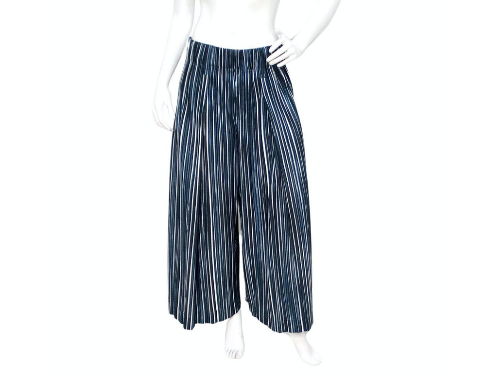 Issey Miyake 1980s Homme Plisse Navy Striped Wide-Leg Pants