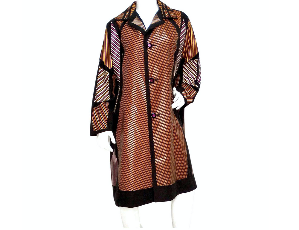 Issey Miyake Multi-Color Striped Car Coat