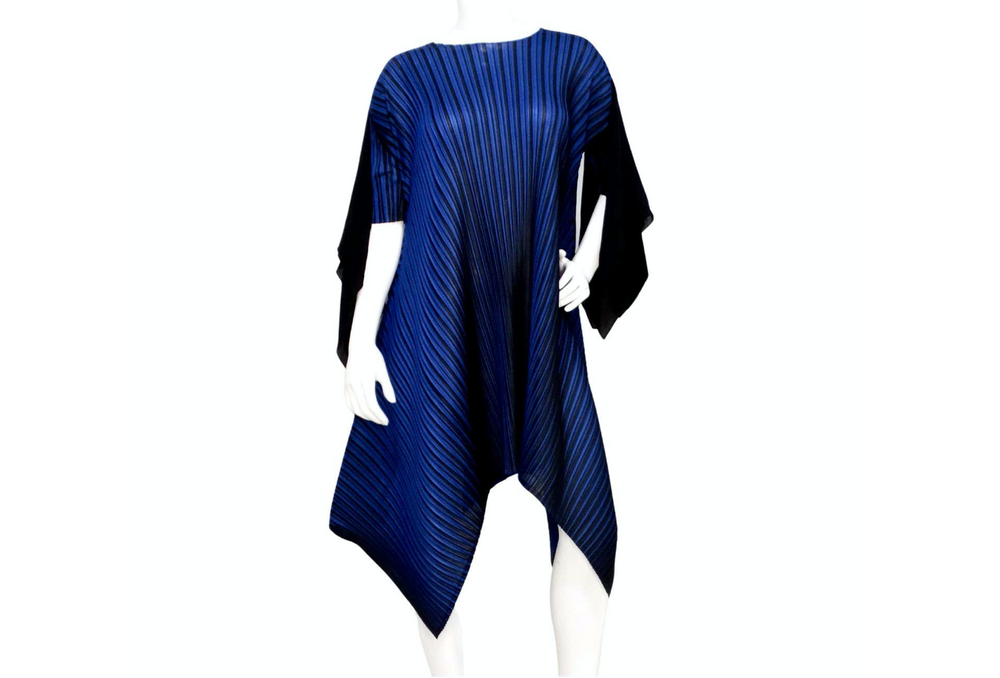 Issey Miyake 1990s Pleats Please Blue & Black Striped Asymmetric Issey Miyake 1990s Pleats Please Blue & Black Striped Asymmetric