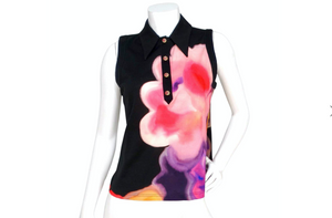 Chanel Floral CC Print Cotton Sleeveless Button-Down Top