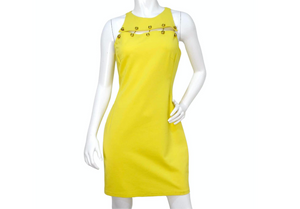 Versus Versace Yellow Sleeveless Mini Dress With Lion Motif Eyelets