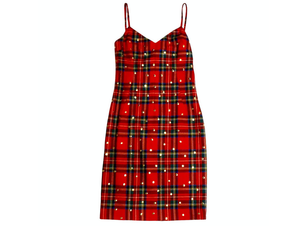 Dolce & Gabbana Red Plaid Studded Wool Dress