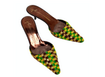 Giuseppe Zanotti Y2K Green & Yellow Beaded Checkered Kitten-Heel Mules