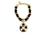 Chanel Gold Plated CC Gripoix & Crystal Pendant Leather Choker