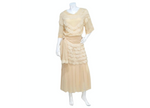 Chloe by Karl Lagerfeld Circa 1970s Cream Blush Tiered Lace & Pleated Dress