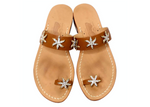 Brown Leather Sandals With Rhinestone Embellished Starfish Accents