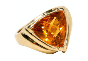 Trillion Citrine Solitaire Gemstone 14k Gold Ring