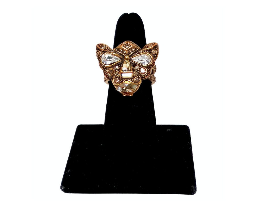 Oscar De La Renta Crystal & Brass Panther Ring