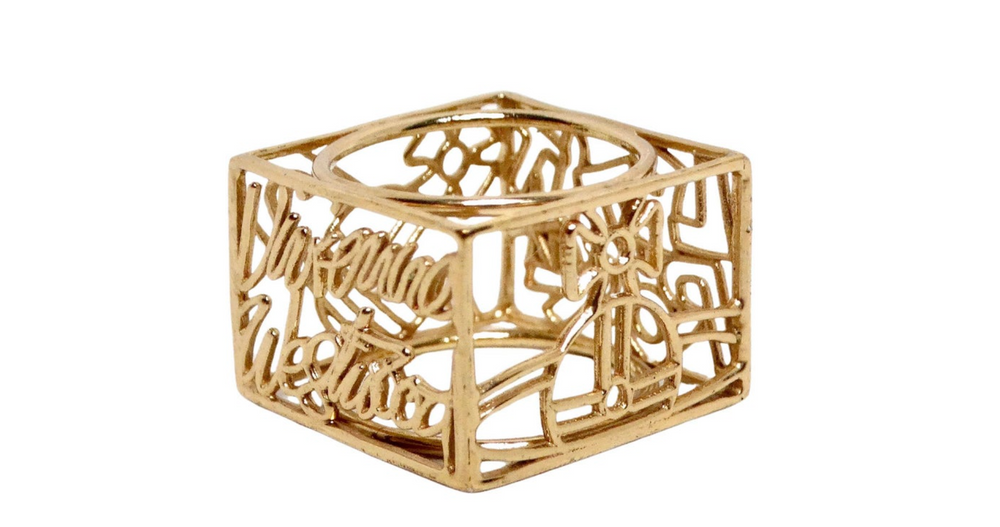 Vivienne Westwood 14k Gold Hollow Cube Orb Ring