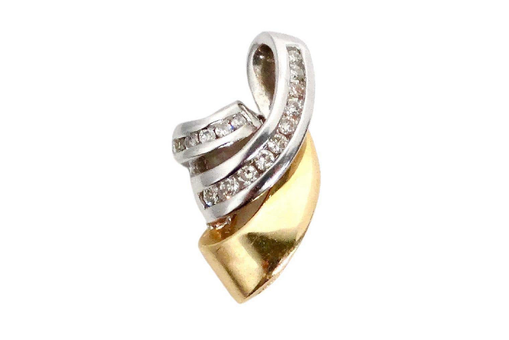 Two-Tone Yellow & White 14k Gold Slide Pendant With Diamonds