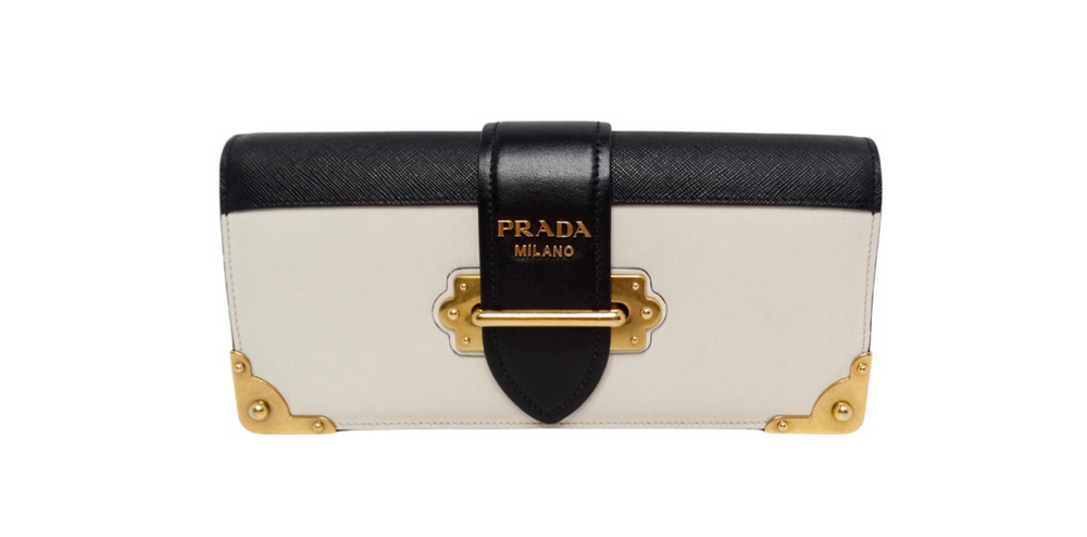 Prada Calf Saffiano Leather East-West Clutch With Chain Strap