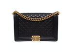 Chanel 2014 "New Medium" Black Caviar Boy Bag With Antique Gold-Tone Hardware