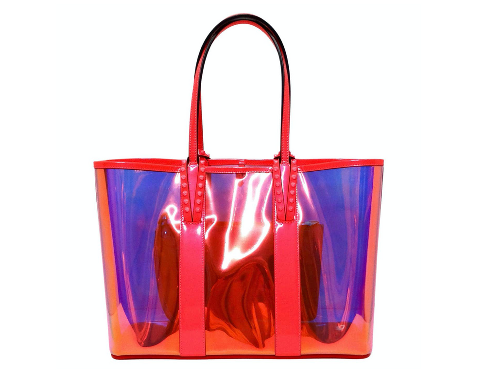 Christian Louboutin Cabata PVC Spikes East-West Pink Florescent Tote Bag