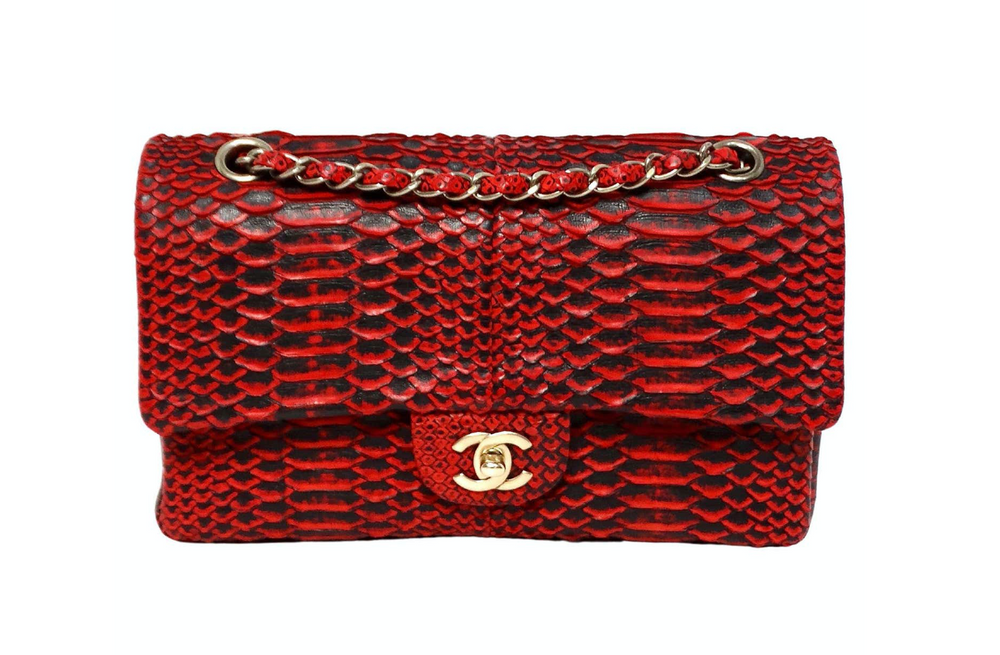 Chanel 2009-10 Red Python Small Double-Flap Bag With Gold-Tone Hardware