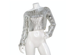 Balmain Silver Metallic Cropped Knit Sweater