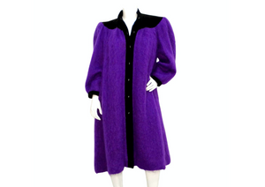 Saint Laurent 1980s Glamour Purple Puff Sleeve Coat With Black Collar