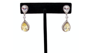 Yellow Synthetic Diamonds & Sterling Silver Tear Drop Earrings