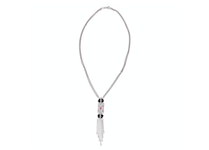 14k White Gold Diamond, Ruby & Onyx Double Drop Chain Pendant Necklace