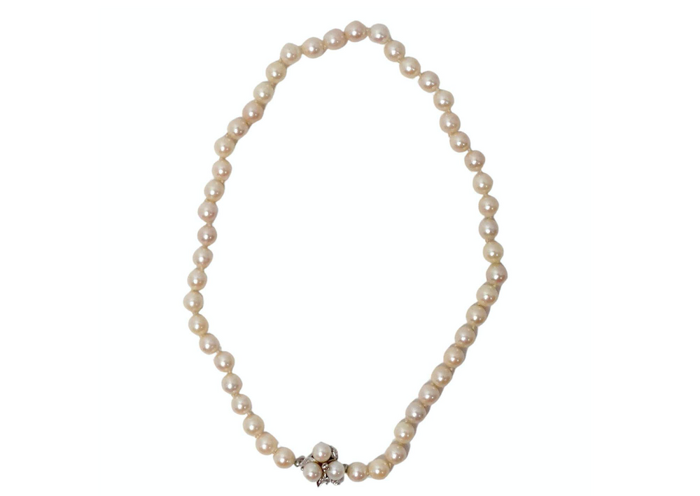 Freshwater Pearl Beaded & 14k White Gold Necklace With Floral Pearl Charm Clasp