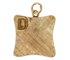 Textured 14k Square Gold Pendant With Initial "D"