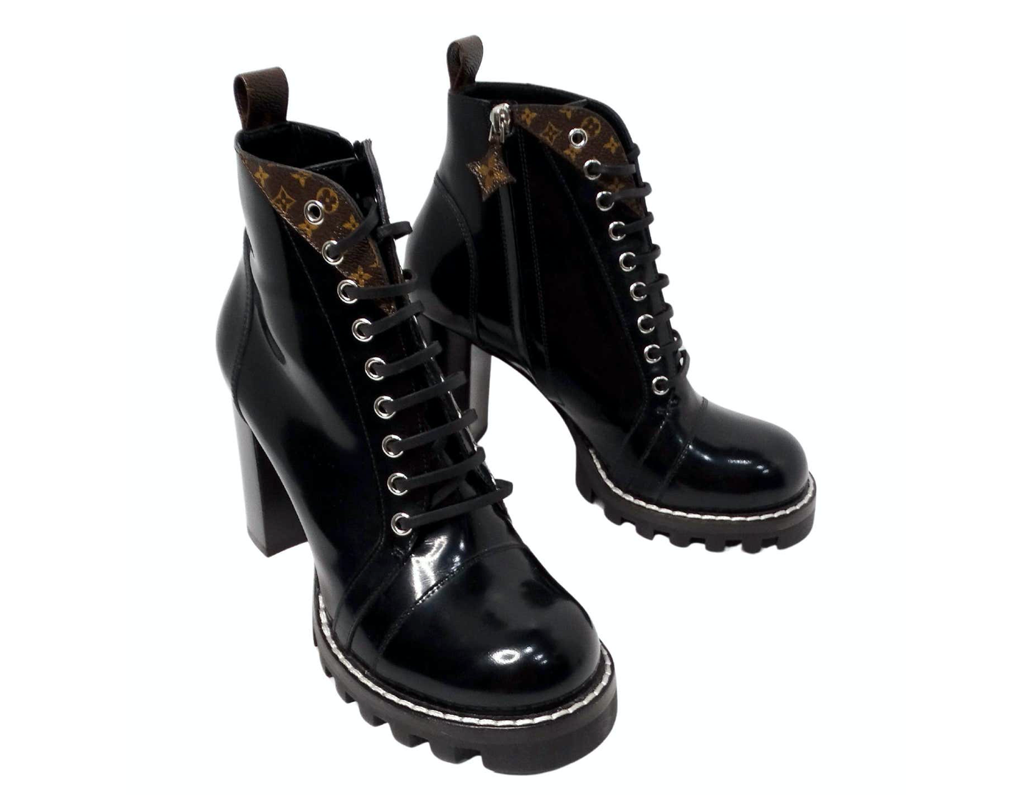 【希少】 LOUIS VUITTON LV Monogram Lace-Up Boots ブーツ Louis Vuitton LV Monogram Patent Leather Lace-Up Ankle