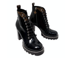 Louis Vuitton LV Monogram Patent Leather Lace-Up Ankle Combat Boots