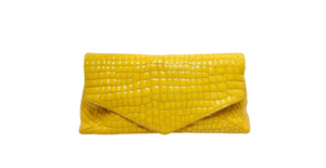 Dries Van Noten Yellow Glossed Faux Croc Large Clutch Bag