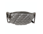 Chanel 2015 Silver Metallic Quilted Calfskin Banane Fanny Pack Waist Bag