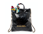 Chanel 22 Black Shiny Calfskin Backpack With Gold-Tone Hardware & Twill